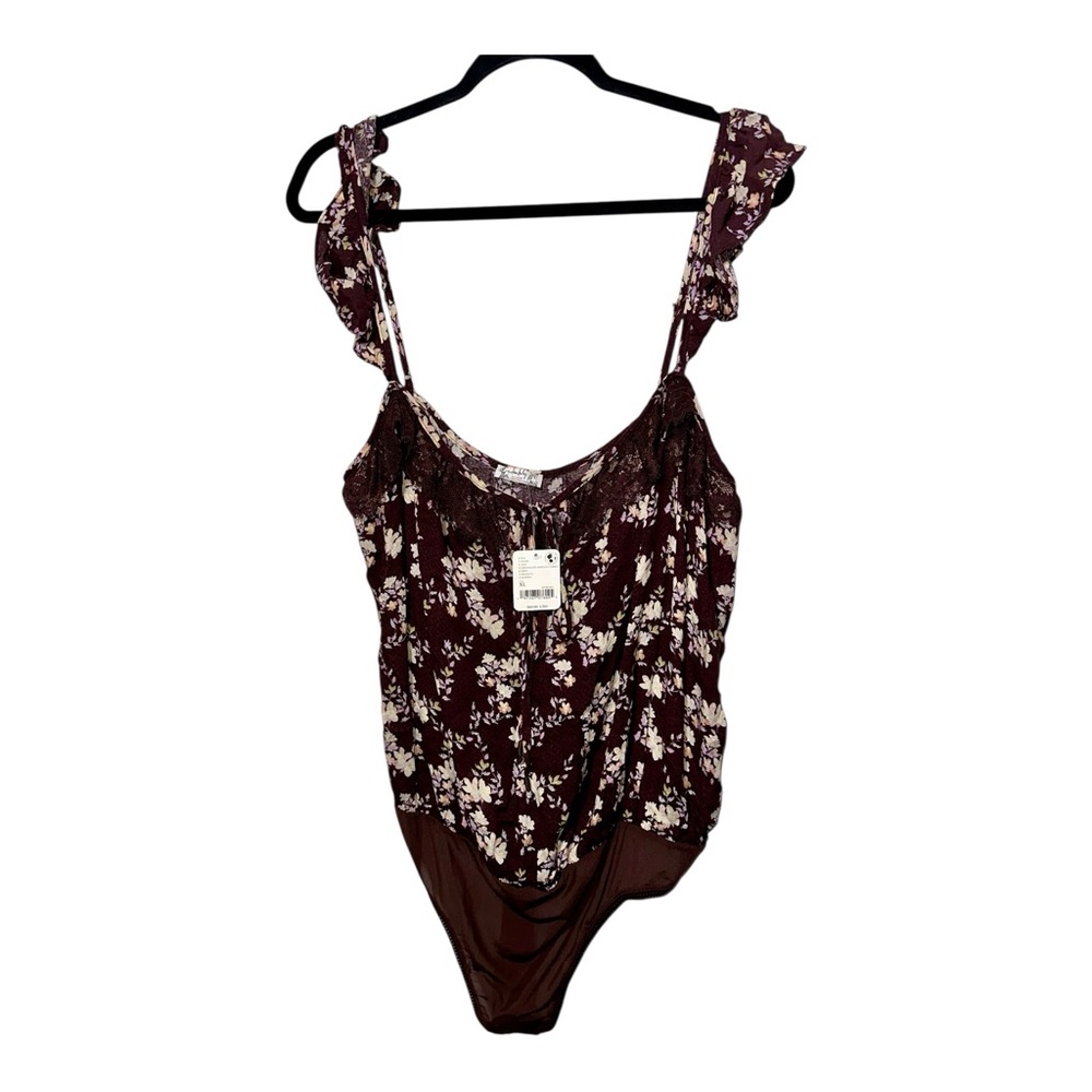 NWT FREE PEOPLE x INTIMATELY FP Take It Away Bodysuit Chocolate Merlot - XL